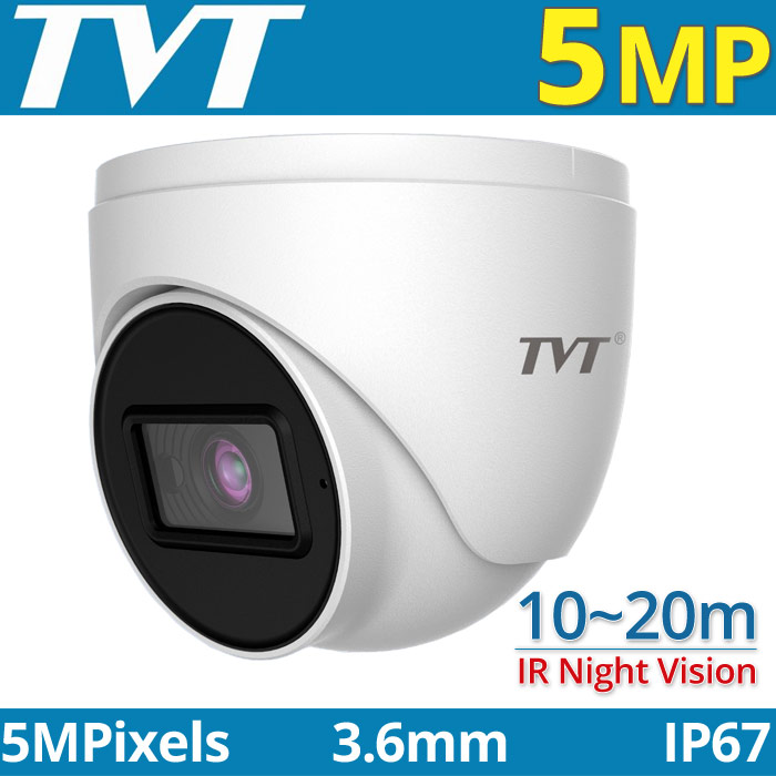 TVT TD-7554AS2S (D/AR1) 3.6mm Κάμερα Dome HDTVI 5Mpixels, 3in1, IP67, 10~20m IR Night View