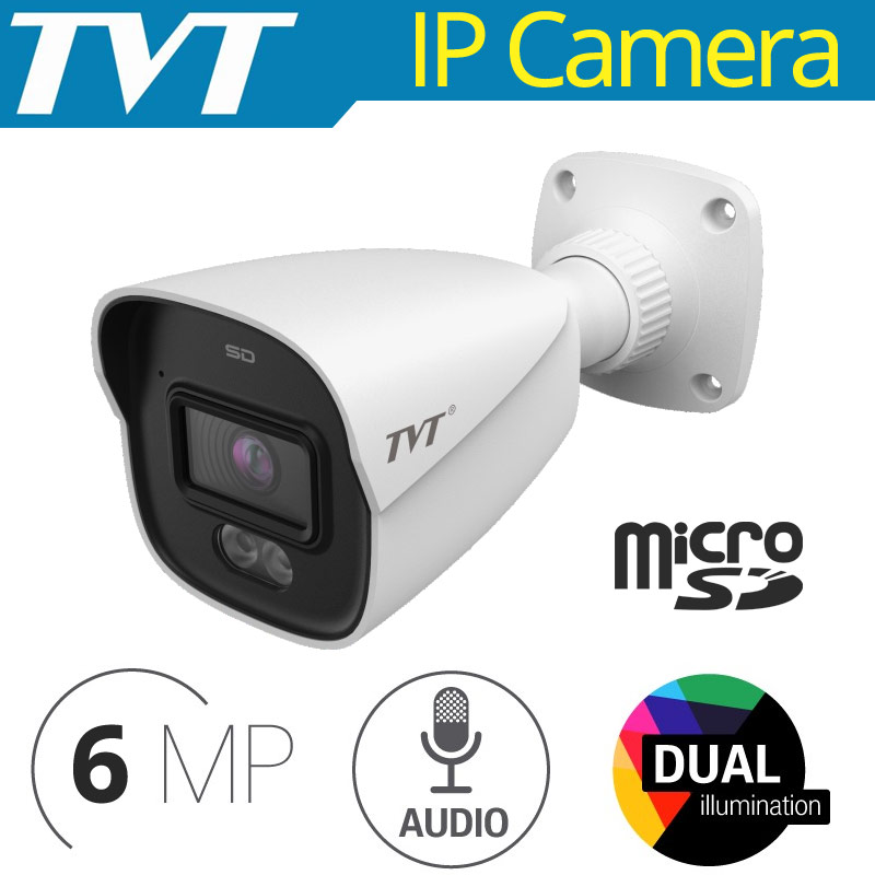 TVT TD-9461S4-C (D/PE/AW2) 2.8mm Ενσύρματη IP Κάμερα 6Mpixels, Dual Illumination, MicroSD, Mic, WDR, Η.265+ Poe, IP67