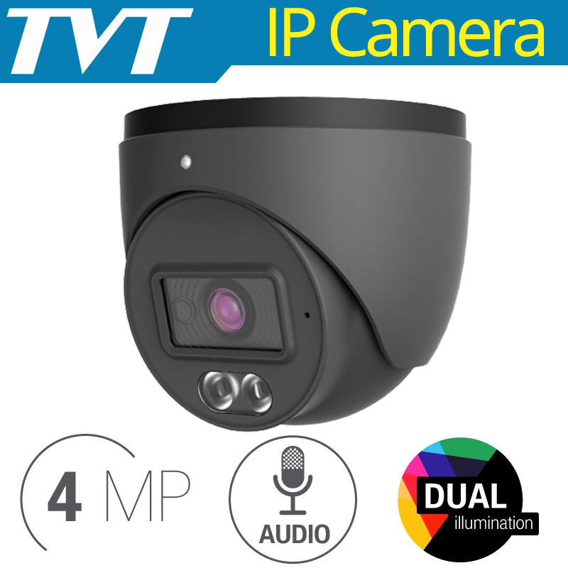 TVT TD-9544S4L-C-D (D/PE/AW1) 2.8mm ΓΚΡΙ - Ενσύρματη IP Κάμερα Dome 4Mpixels, Dual Illumination, Mic, Η.265+ Poe, IP67
