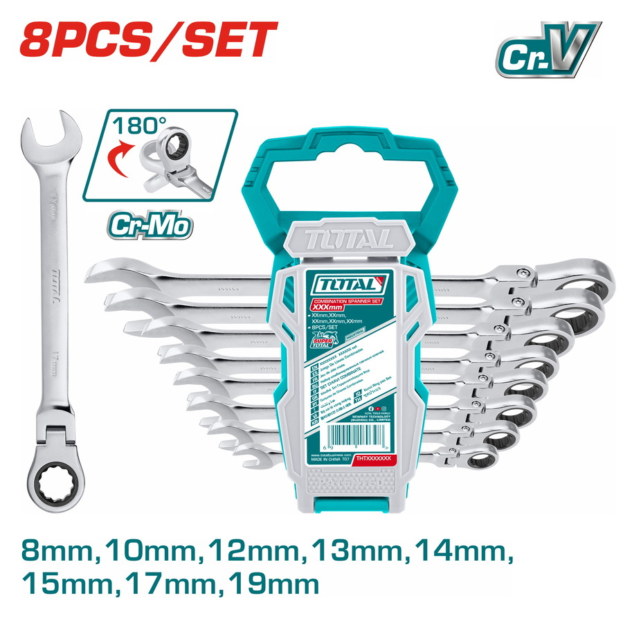 TOTAL THT102RK586 Σετ Γερμανοπολύγωνα Καστάνιας με σπαστή κεφαλή 8τμχ.