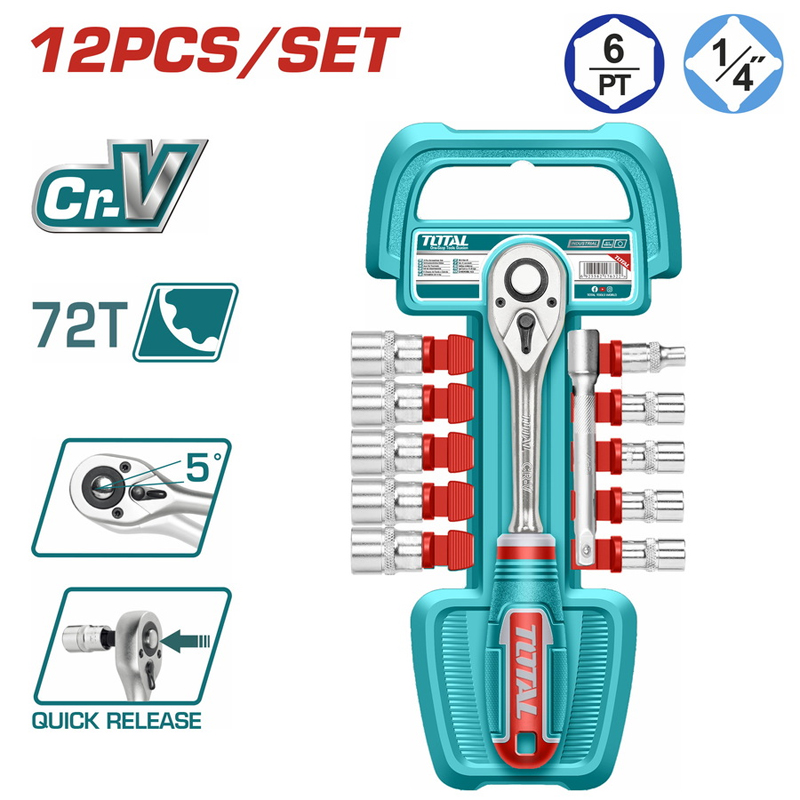 TOTAL THT14114126 Σετ Καστάνια 1/4'' με Καρυδάκια 12τμχ.