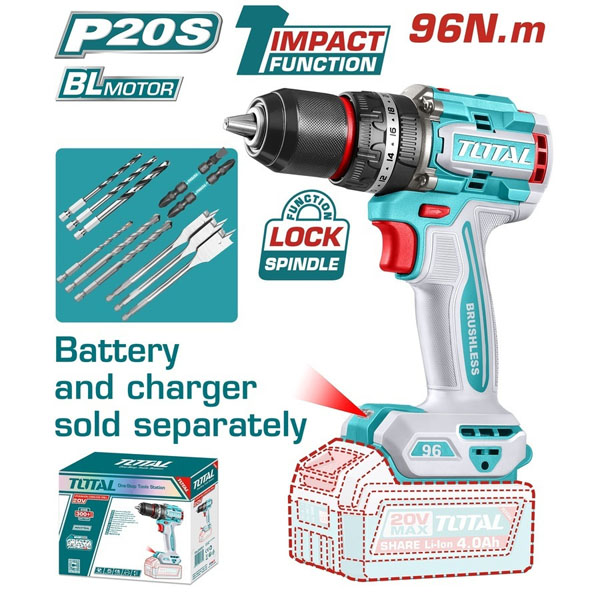 TOTAL TIDLI209681 Δραπανοκατσάβιδο Κρουστικό Μπαταρίας Λιθίου 20V / 96Nm BL Motor P20S Χωρίς Μπαταρία Και Φορτιστή   