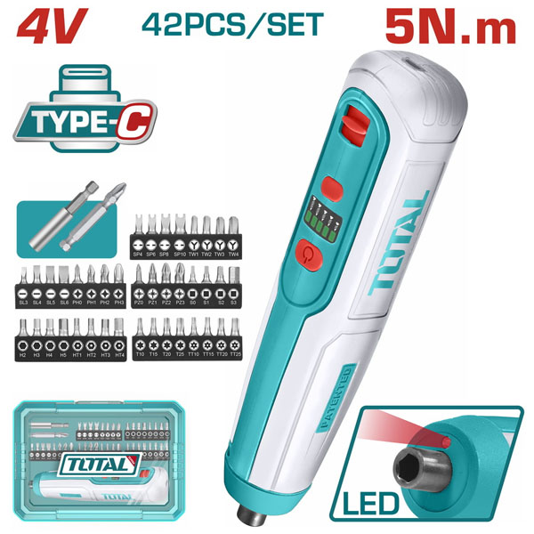 TOTAL TSDLI0406 Κατσαβίδι Μπαταρίας Λιθίου 4V 1.3Ah Type-C  