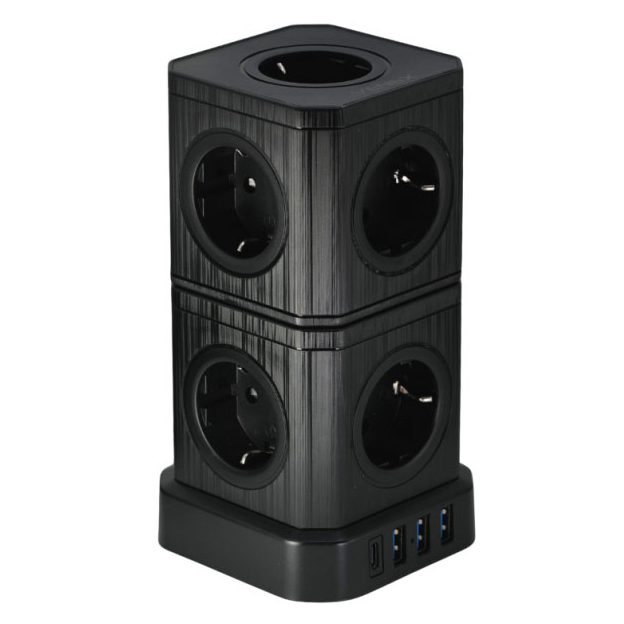 VENEX VB4U9E-C Πολύπριζο σε σχήμα κύβου 9x Shucko με 3x USB φόρτισης, 1x USB-C 20W ταχείας φόρτισης και καλωδιο 2m 