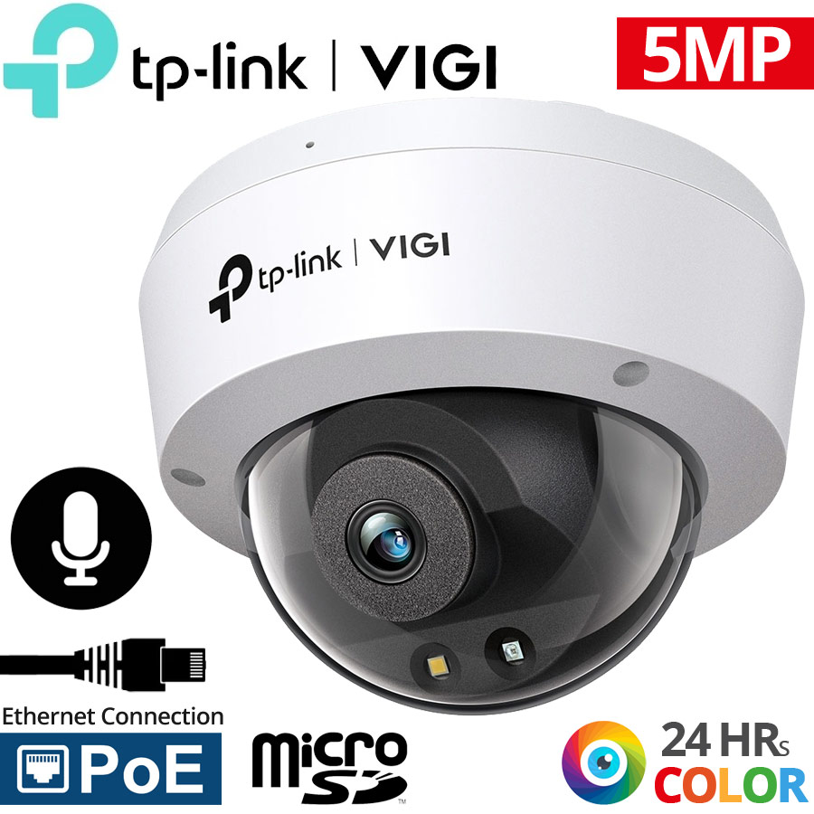 TP-LINK VIGI C250 2.8mm Ενσύρματη Vandal-Proof Dome IP κάμερα 5Mpixels, Fulll-Color 30m, PoE, Mic, MicroSD & AI