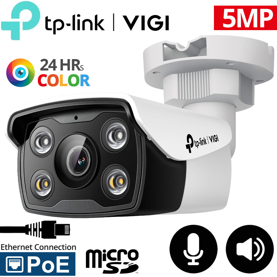 TP-LINK VIGI C350 2.8mm Ενσύρματη Outdoor Bullet IP κάμερα 5Mpixels, Fulll-Color 30m, PoE, Mic, MicroSD & AI