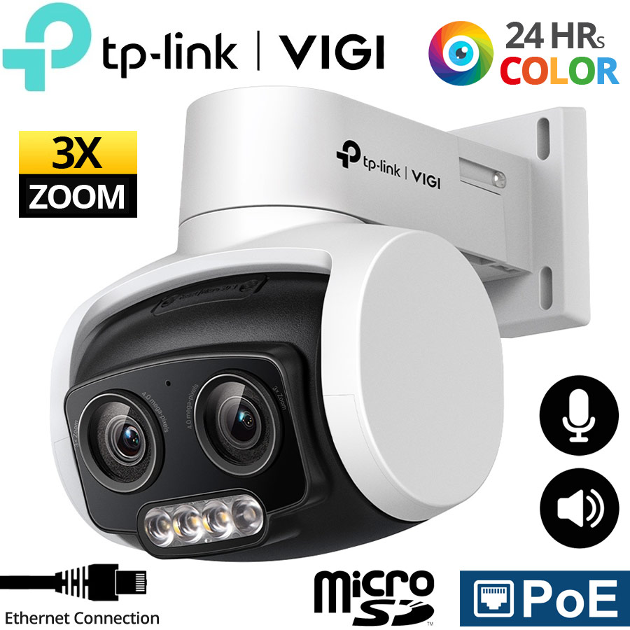 TP-LINK VIGI C540V V1 Ενσύρματη Ρομποτική IP κάμερα 4Mpixels Dual Lens, 3X Instant Zoom, Full-Color 30m, MicroSD, PoE, IP66, Mic, Speaker