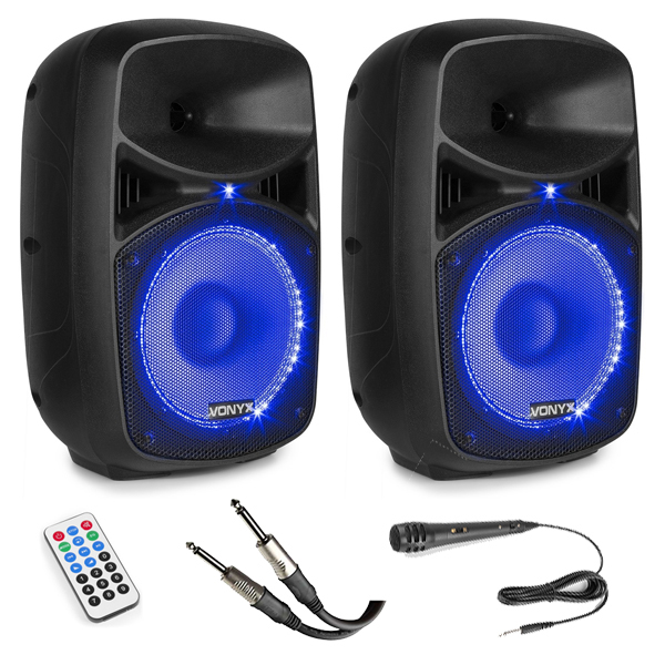 VONYX VPS082A Set 2 ηχείων με Αυτοενισχ. και Παθητ. 8" USB/ SD/ MP3/ Bluetooth και μικρόφωνο (σετ) 178.126