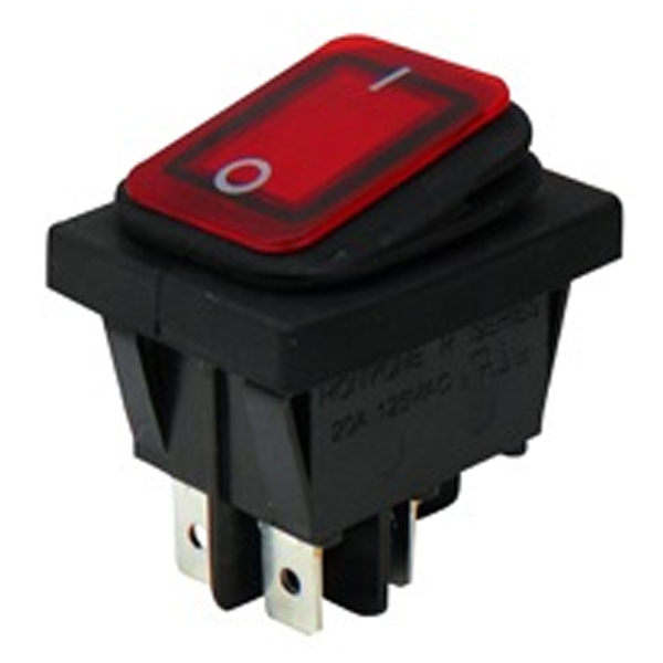 WR210 RED Διακόπτης Rocker ON-OFF 4P με λυχνία 22A/ 220V IP65 Κόκκινο