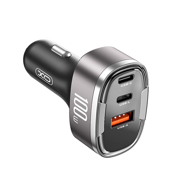 XO-CC61 Universal Φορτιστής Αυτοκινήτου 100W (USB-A / USB-C / Lightning) σε Γκρι Χρώμα.