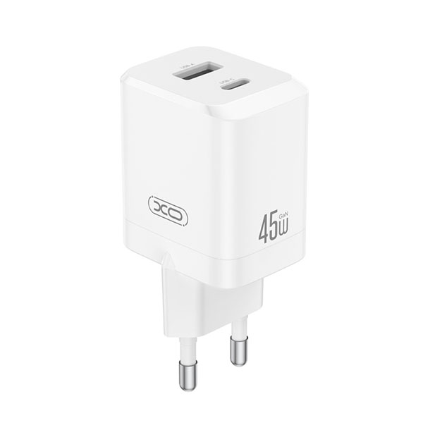 XO CE36 Universal Φορτιστής GaN 45W PD με USB-C & USB-A Fast Charge Λευκός
