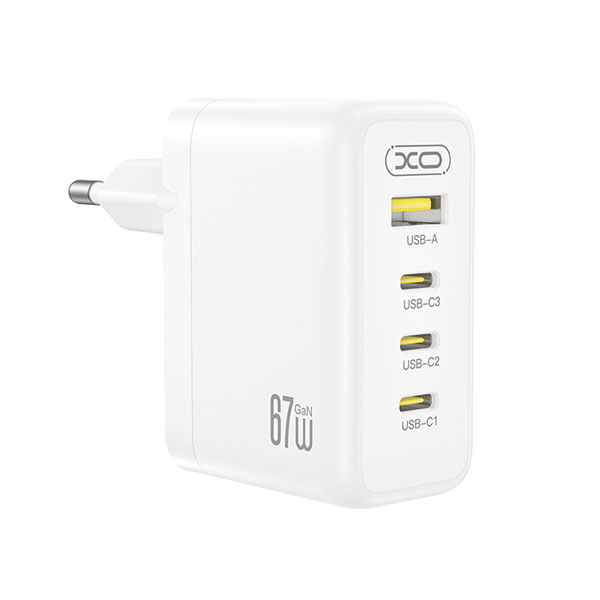 XO CE39 Universal Φορτιστής GaN 67W με 4 Θύρες USB-C / USB-A, Fast Charging, Λευκός