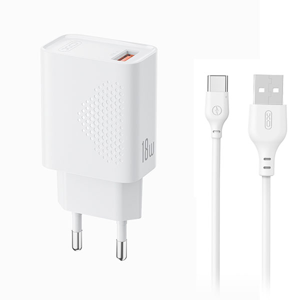 XO-L159 Universal φορτιστής USB-A, 18W και αποσπώμενο καλώδιο USB type-C σε λευκό χρώμα