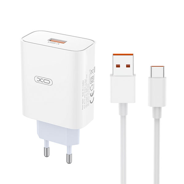 XO-L164(EU) Universal φορτιστής 120W με 1 έξοδο USB-A και αποσπώμενο καλώδιο USB-A - USB type-C, σε λευκό χρώμα