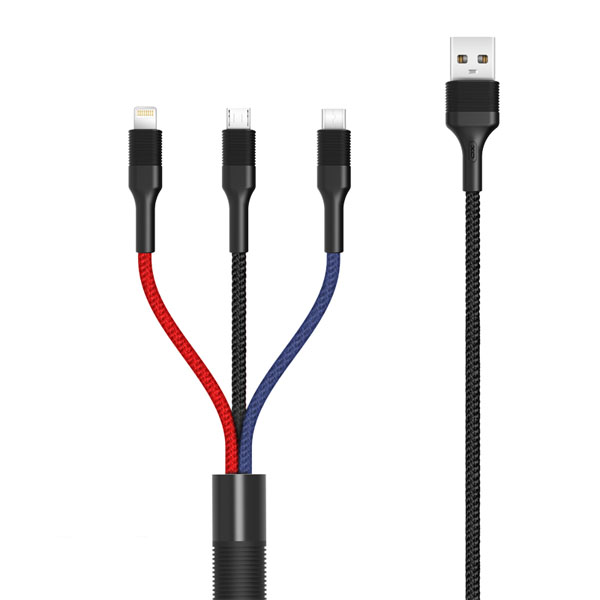 XO-NB54 3 σε 1 Καλώδιο USB A - microUSB / Type-C / Lightning, 3A, και Μήκος Καλωδίου 1.2m