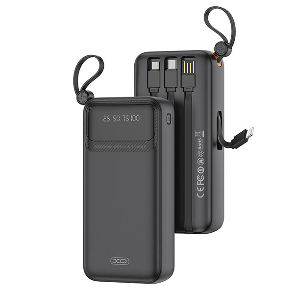 XO-PR279 Power Bank 20000mAh με 4 Ενσωματωμένα Καλώδια σε μαύρο Χρώμα  