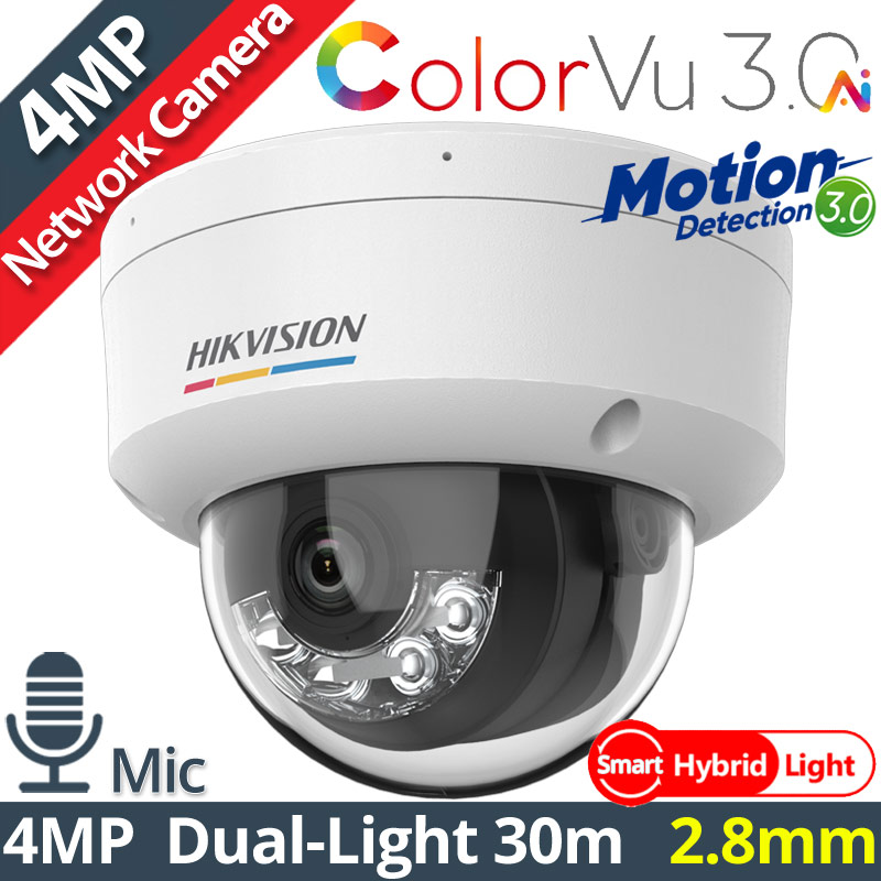 HIKVISION DS-2CD1147G3H-LIU 2.8mm Ενσύρματη IP Κάμερα 4MP ColorVu 3.0, Smart-Hybrid Light 30m, Μικρόφωνο, PoE, IP67, IK08