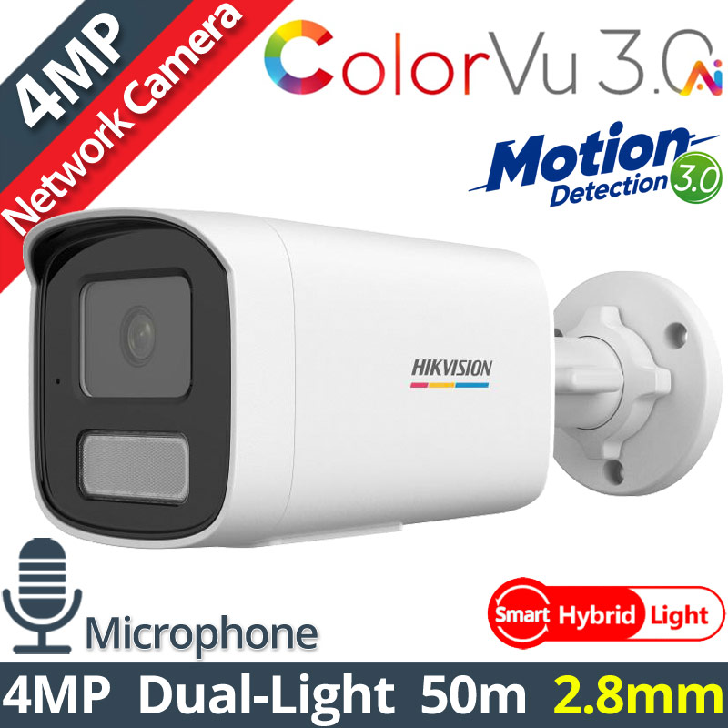 HIKVISION DS-2CD1T47G3H-LIU 2.8mm Ενσύρματη IP Κάμερα 4MP ColorVu 3.0, Smart-Hybrid Light 50m, Μικρόφωνο, PoE, IP67