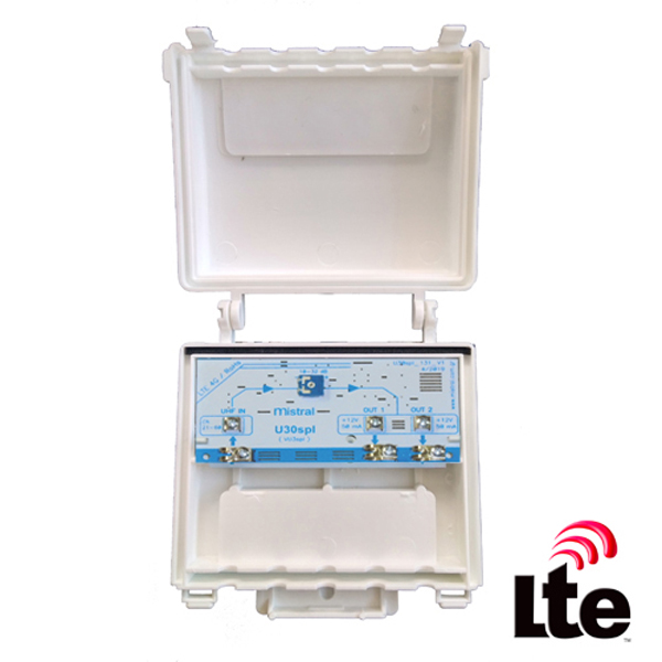 MISTRAL U30 SPL ISTOU 5G Ενισχυτής κεραίας UHF 32dB με splitter 2 εξόδων και φίλτρο 5G (χωρίς τροφοδοτικό)