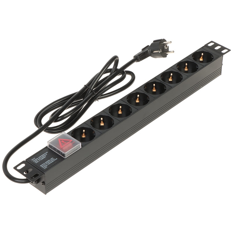 LK-BL-G10G08S/P Πολύπριζο Rack 19" 8 Θέσεων Schuko | 1U με Διακόπτη (Plastic Housing)